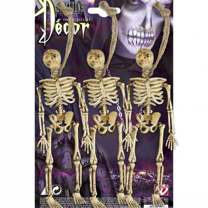 Halloweenaccessoires: 3 Skeletten opgehangen 15 cm