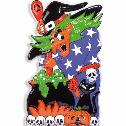 Halloweenaccessoires 3d decoratie heks 51x91 cm