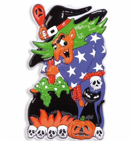 Halloweenaccessoires 3d decoratie heks 51x91 cm
