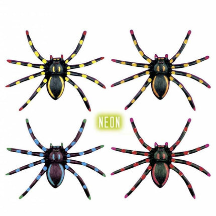 Halloweenaccessoires: 4 Neon spinnen 7 cm