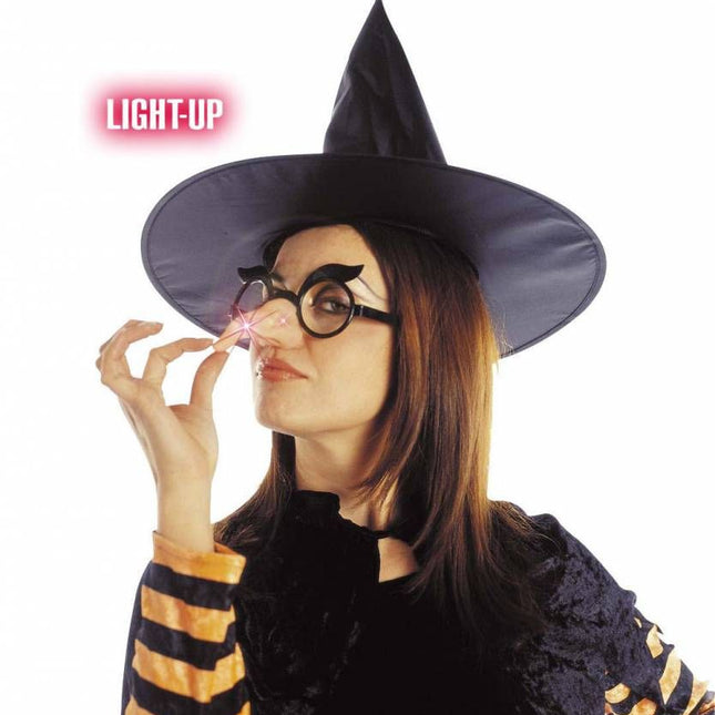Halloweenaccessoires bril met lichtende heksenneus