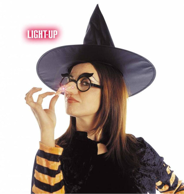 Halloweenaccessoires bril met lichtende heksenneus