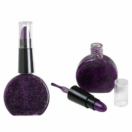Halloweenaccessoires combi lippenstift en nagellak paars