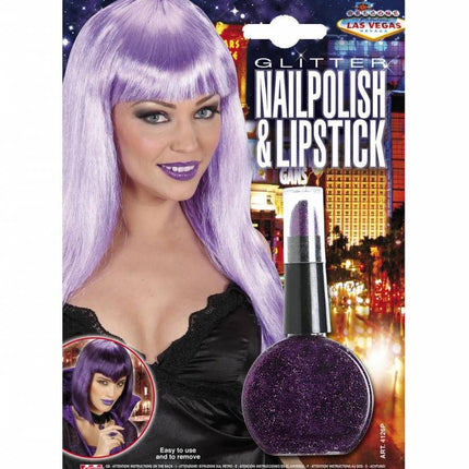 Halloweenaccessoires combi lippenstift en nagellak paars