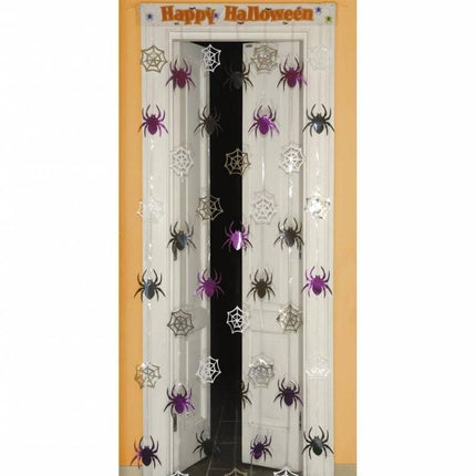 Halloweenaccessoires deurversiering spinneweb met spinnen
