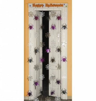 Halloweenaccessoires deurversiering spinneweb met spinnen