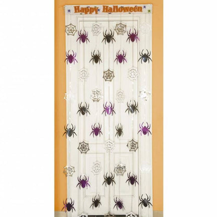 Halloweenaccessoires deurversiering spinneweb met spinnen
