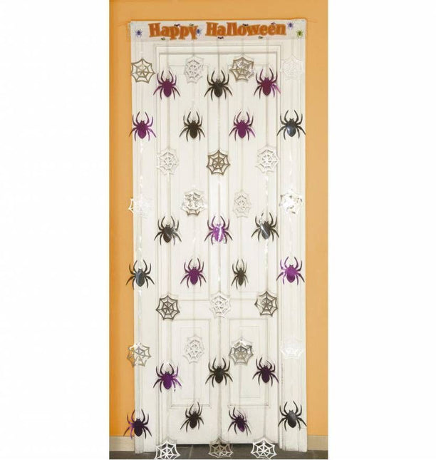 Halloweenaccessoires deurversiering spinneweb met spinnen