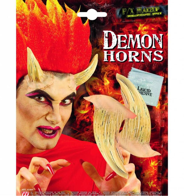 Halloweenaccessoires duivel hoorn groot incl. lijm