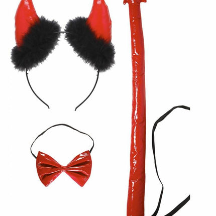 Halloweenaccessoires duivel set vinyl rood