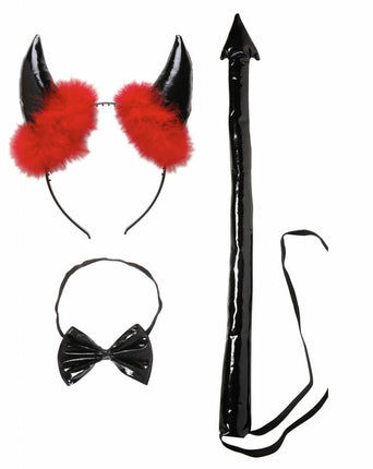 Halloweenaccessoires duivel set vinyl zwart