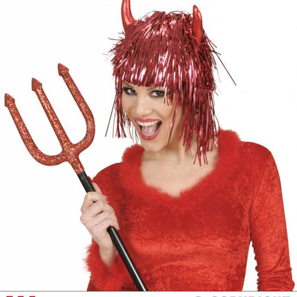 Halloweenaccessoires: Duivels glitterpruik