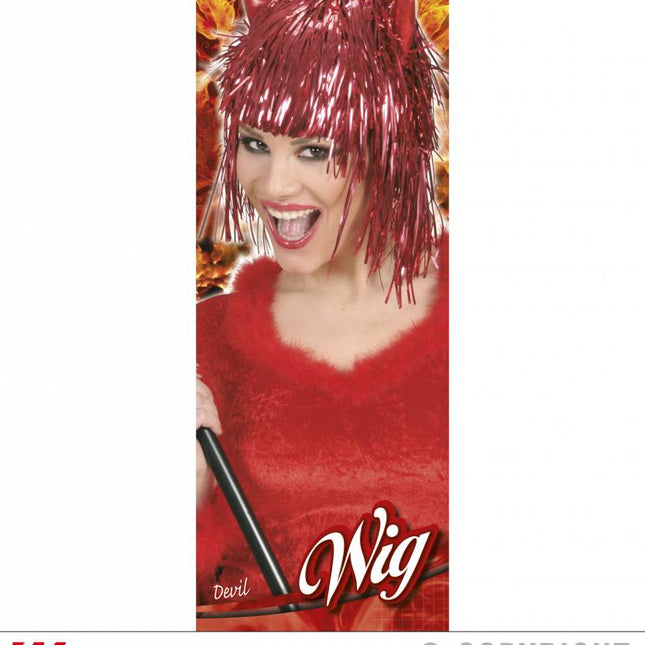 Halloweenaccessoires: Duivels glitterpruik