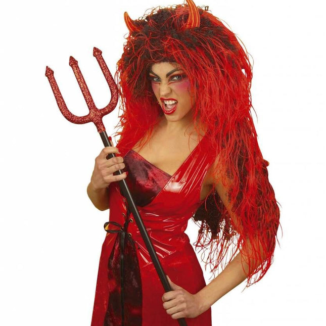 Halloweenaccessoires: Extra lange duivelspruik