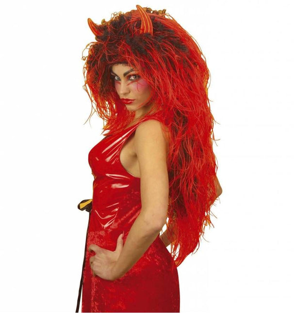 Halloweenaccessoires: Extra lange duivelspruik