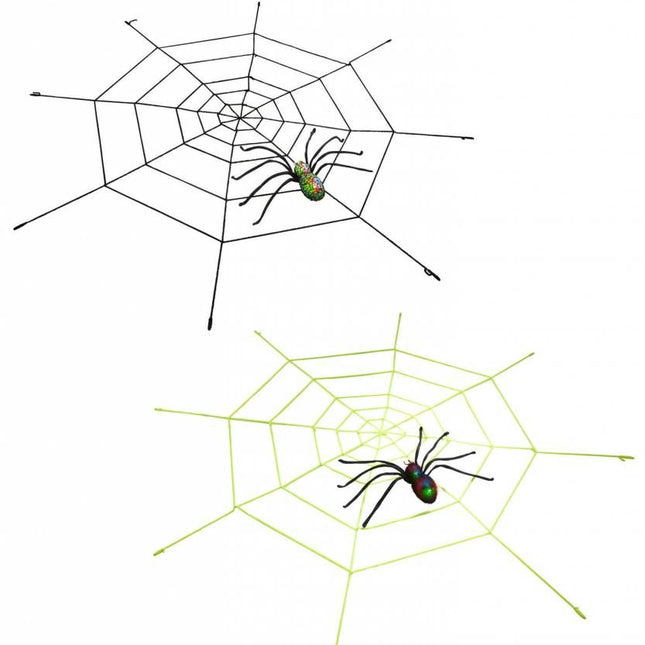 Halloweenaccessoires gigantisch spinneweg (220cm) met oplichtende spin