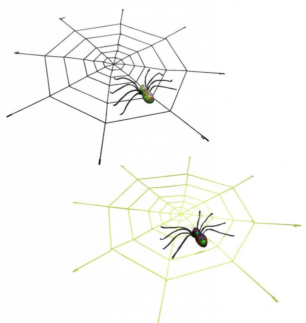 Halloweenaccessoires gigantisch spinneweg (220cm) met oplichtende spin