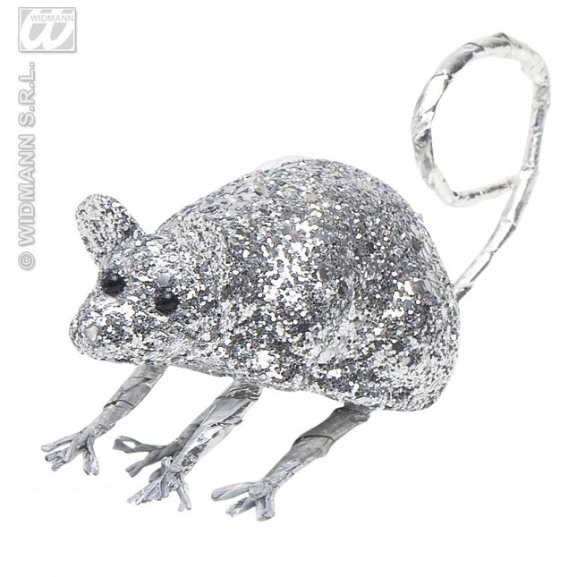 Halloweenaccessoires glitter muis 8,5cm