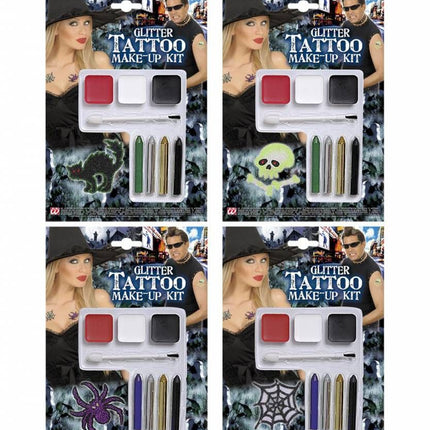 Halloweenaccessoires glitter tattoo make-up kit