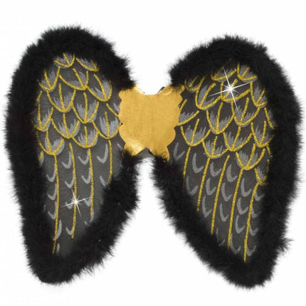 Halloweenaccessoires glitter vleugels zwart met marabou