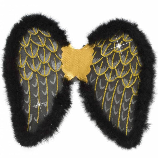 Halloweenaccessoires glitter vleugels zwart met marabou