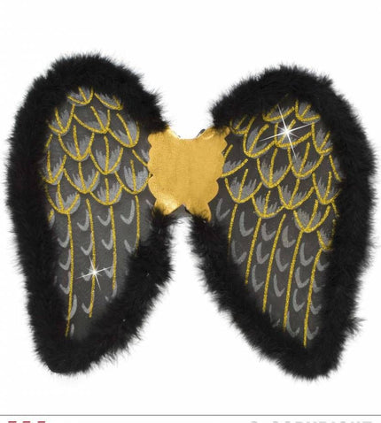 Halloweenaccessoires glitter vleugels zwart met marabou