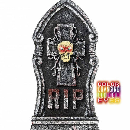 Halloweenaccessoires grafsteen schedel met licht