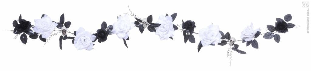 Halloweenaccessoires guirlande met witte rozenschedelsverlichting 180cm