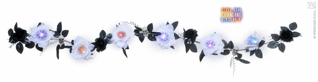 Halloweenaccessoires guirlande met witte rozenschedelsverlichting 180cm
