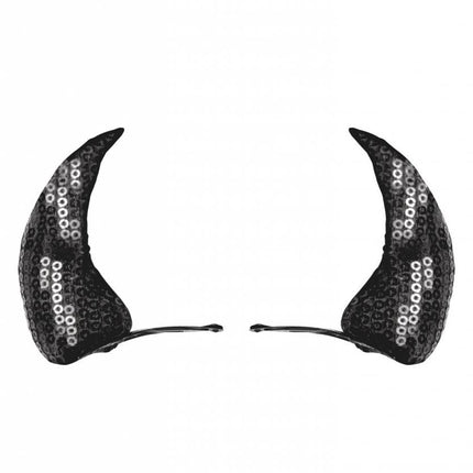 Halloweenaccessoires haarclips zwarte pailletten hoorntjes