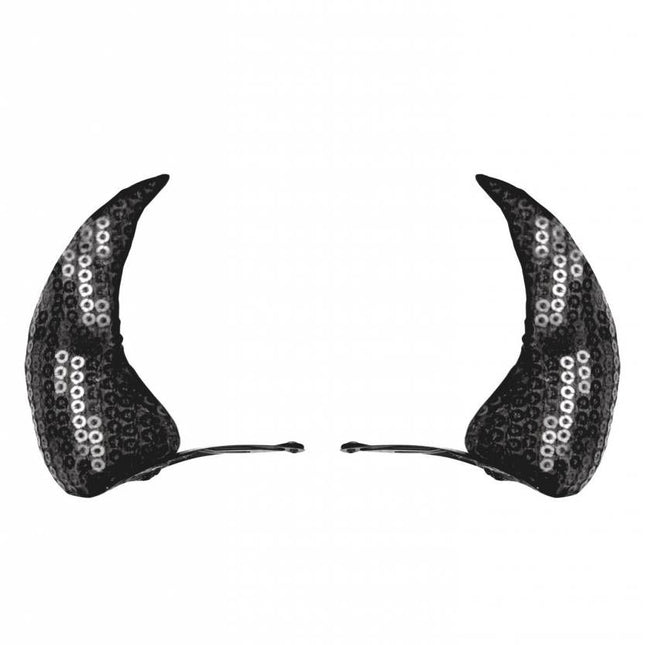 Halloweenaccessoires haarclips zwarte pailletten hoorntjes