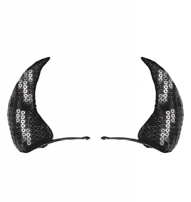 Halloweenaccessoires haarclips zwarte pailletten hoorntjes
