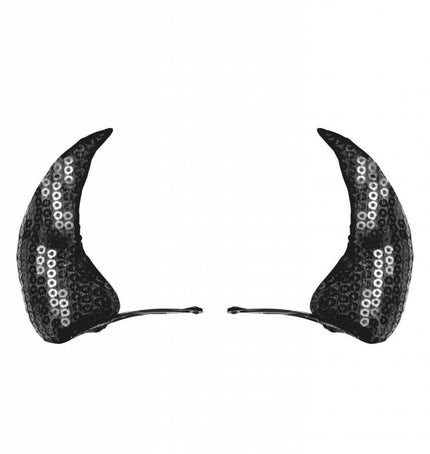 Halloweenaccessoires haarclips zwarte pailletten hoorntjes