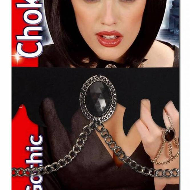 Halloweenaccessoires: Halsband met ketting en steen
