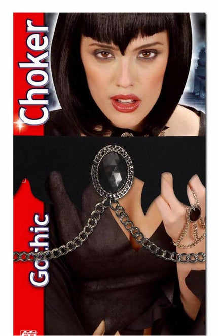 Halloweenaccessoires: Halsband met ketting en steen
