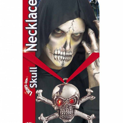 Halloweenaccessoires: Halsketting doodskop met licht