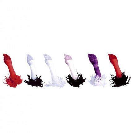 Halloweenaccessoires handschoenen satijn met veren diverse kleuren