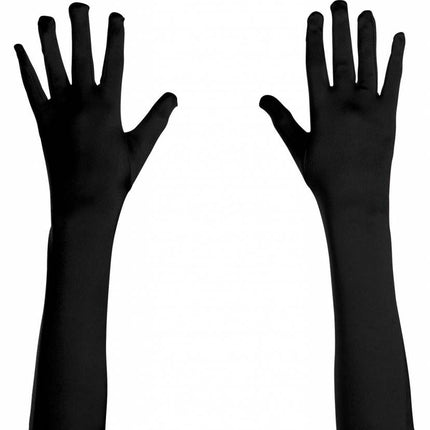 Halloweenaccessoires handschoenen satijn zwart 45cm