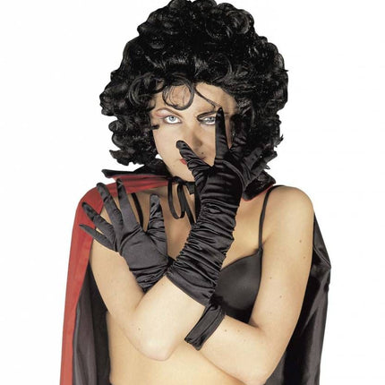 Halloweenaccessoires handschoenen satijn zwart geplooid