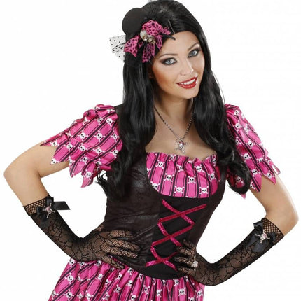 Halloweenaccessoires handschoenen spinneweb met strass schedel
