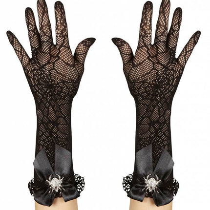 Halloweenaccessoires handschoenen spinneweb met strass spin