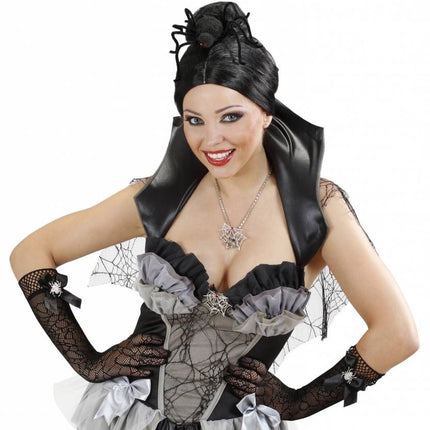 Halloweenaccessoires handschoenen spinneweb met strass spin