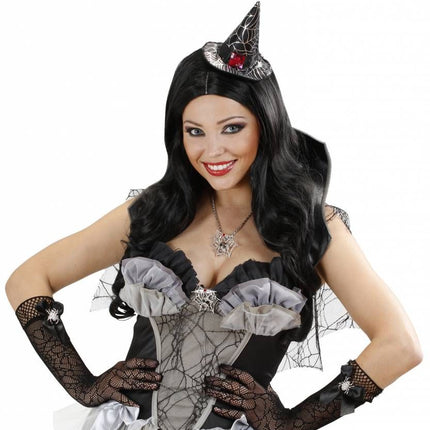 Halloweenaccessoires handschoenen spinneweb met strass spin