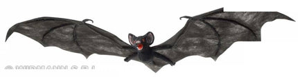 Halloweenaccessoires harige zwarte vleermuis 74cm