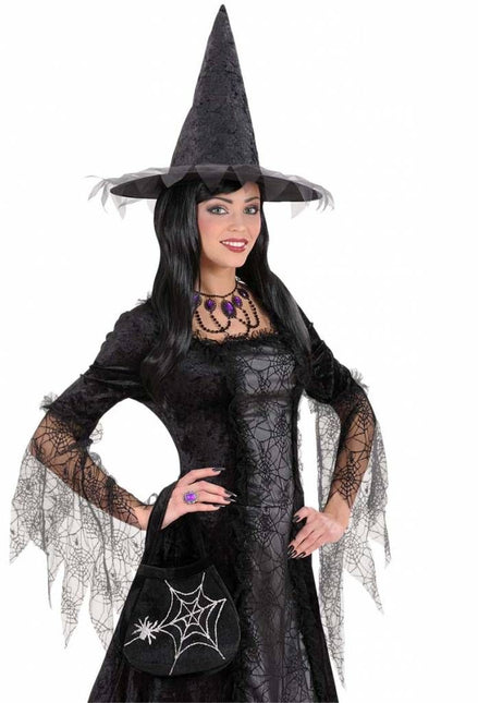 Halloweenaccessoires: Heksen handtas met spinnen