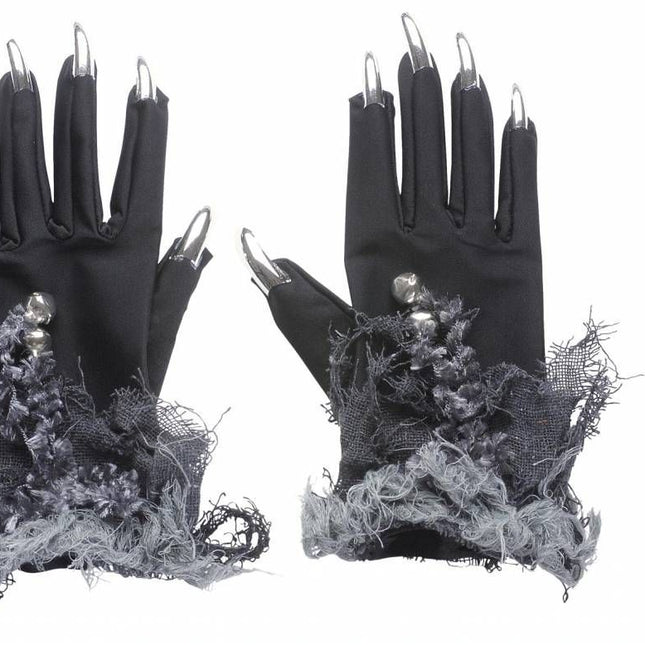 Halloweenaccessoires: Heksenhandschoen met zilveren nagels