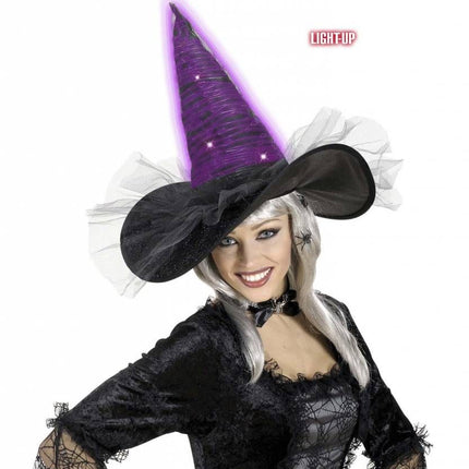Halloweenaccessoires heksenhoed fiberoptic