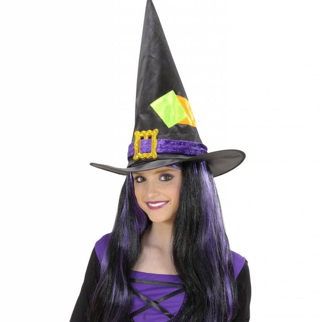 Halloweenaccessoires: Heksenhoed kind met lapjes