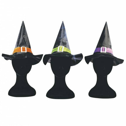 Halloweenaccessoires heksenhoed kind met riem en sluiting