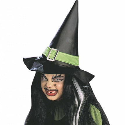 Halloweenaccessoires heksenhoed kind met riem en sluiting